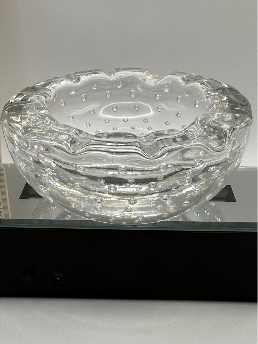 Daum France Crystal Cigarette Ashtray Controlled Bubble Art Glass Bowl
